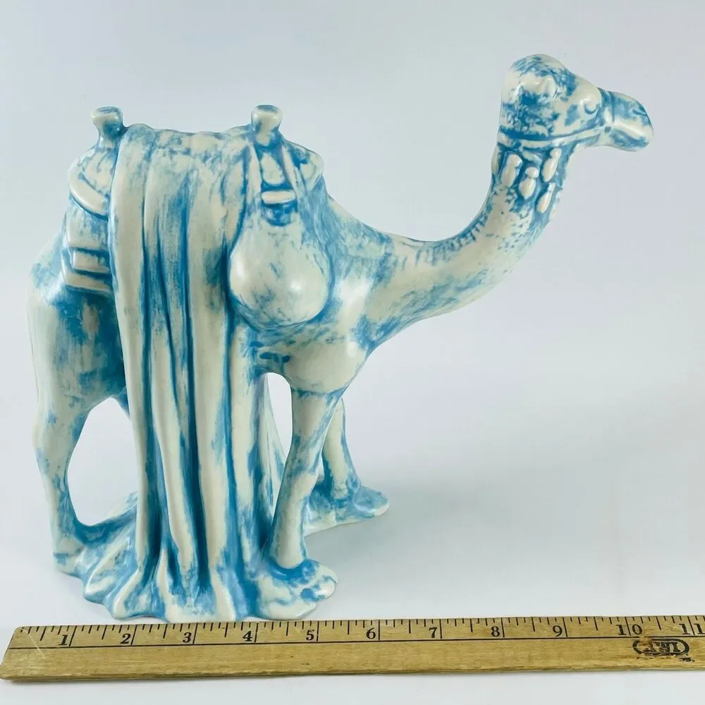Holland Vintage Ceramic Nativity Camel Figurine 9 Inch Blue White Creche 1970s